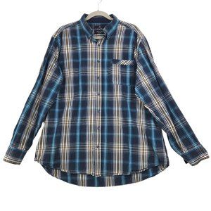 Canda C&A Men's Size XL 43-44 Long Sleeve Button Down Shirt Blue Plaid Roll Tab